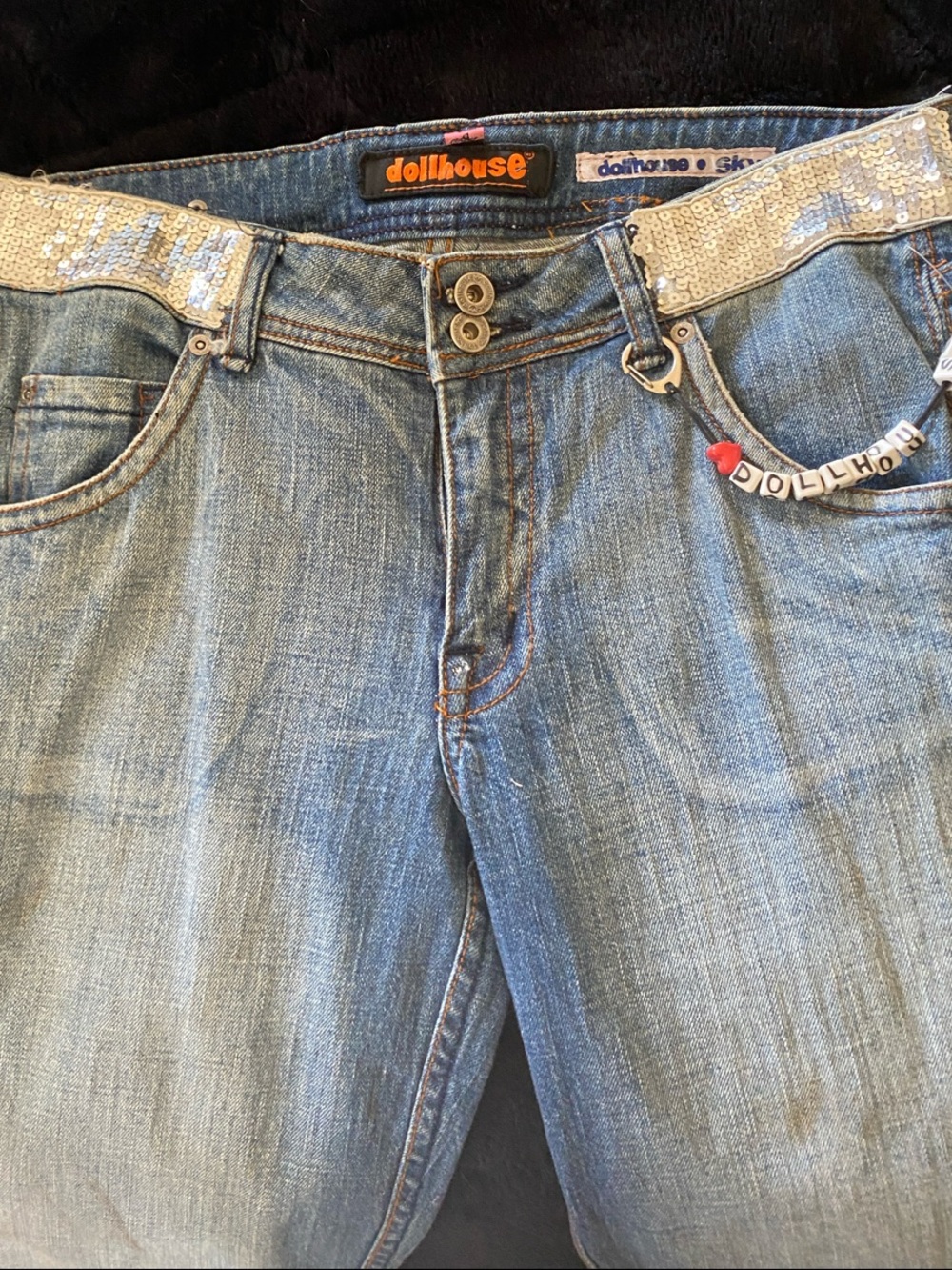 Vintage Dollhouse Light Blue Boot Cut Jeans with Sequin Belt Accent size 13